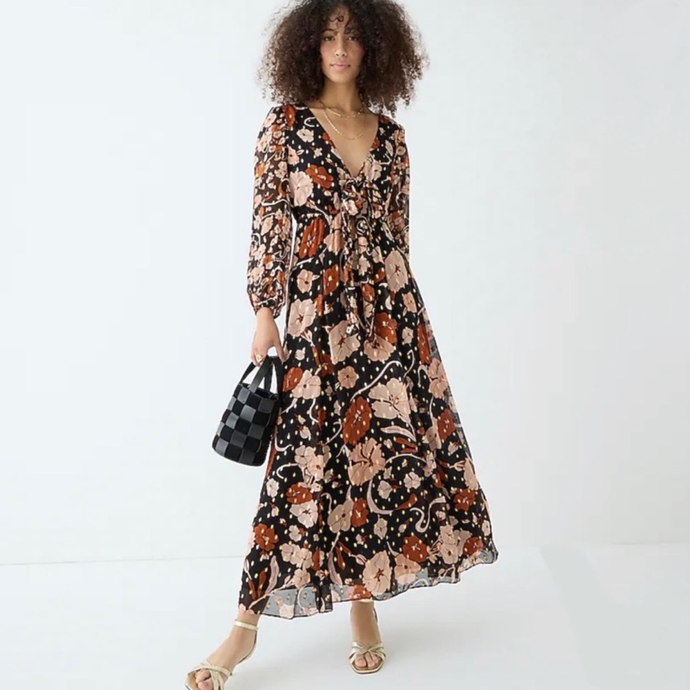 NWT J. Crew Tie-front Lurex® Floral Maxi Dress Size S